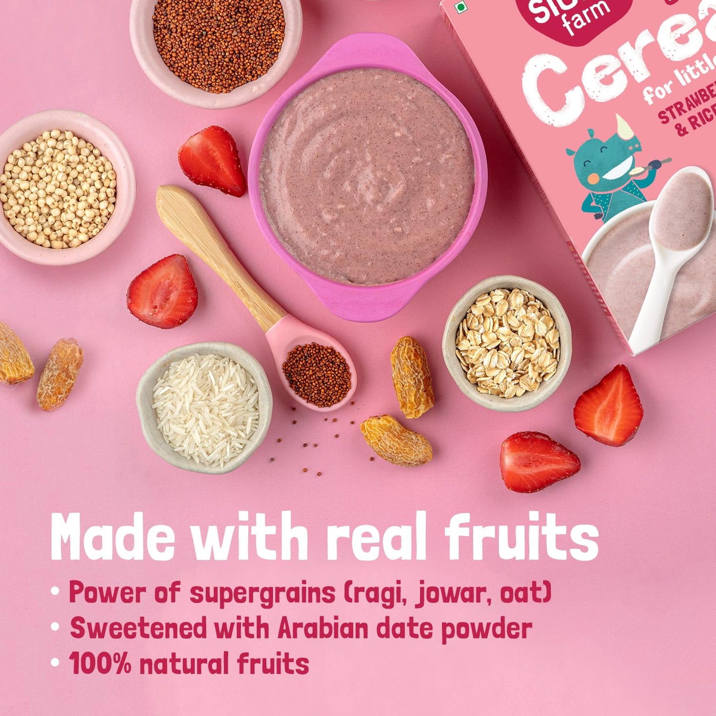 Slurrp Farm Instant Cereal With Ragi, Rice & Strawberry with Milk