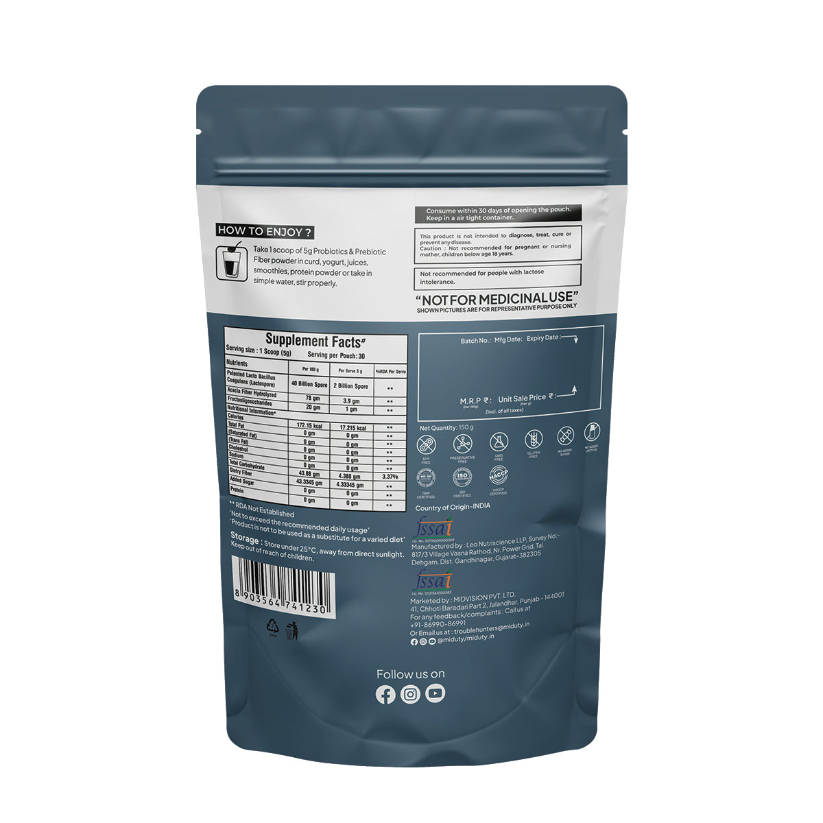 Miduty by Palak Notes Probiotics & Prebiotic Fiber powder