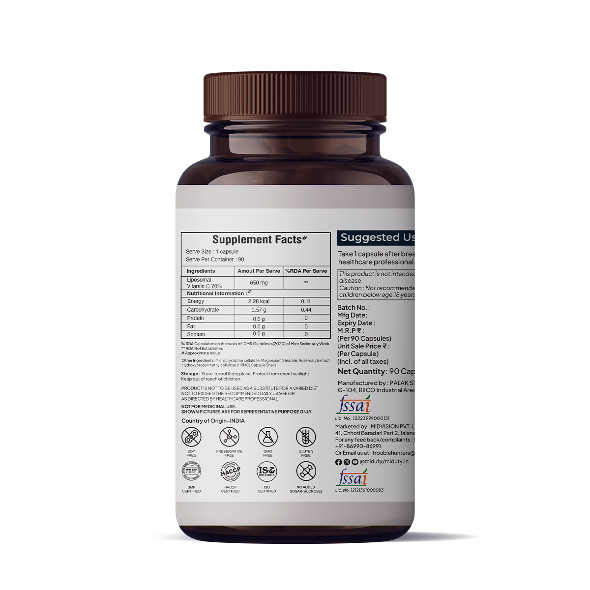 Miduty by Palak Notes Patented Liposomal Vitamin C Capsules