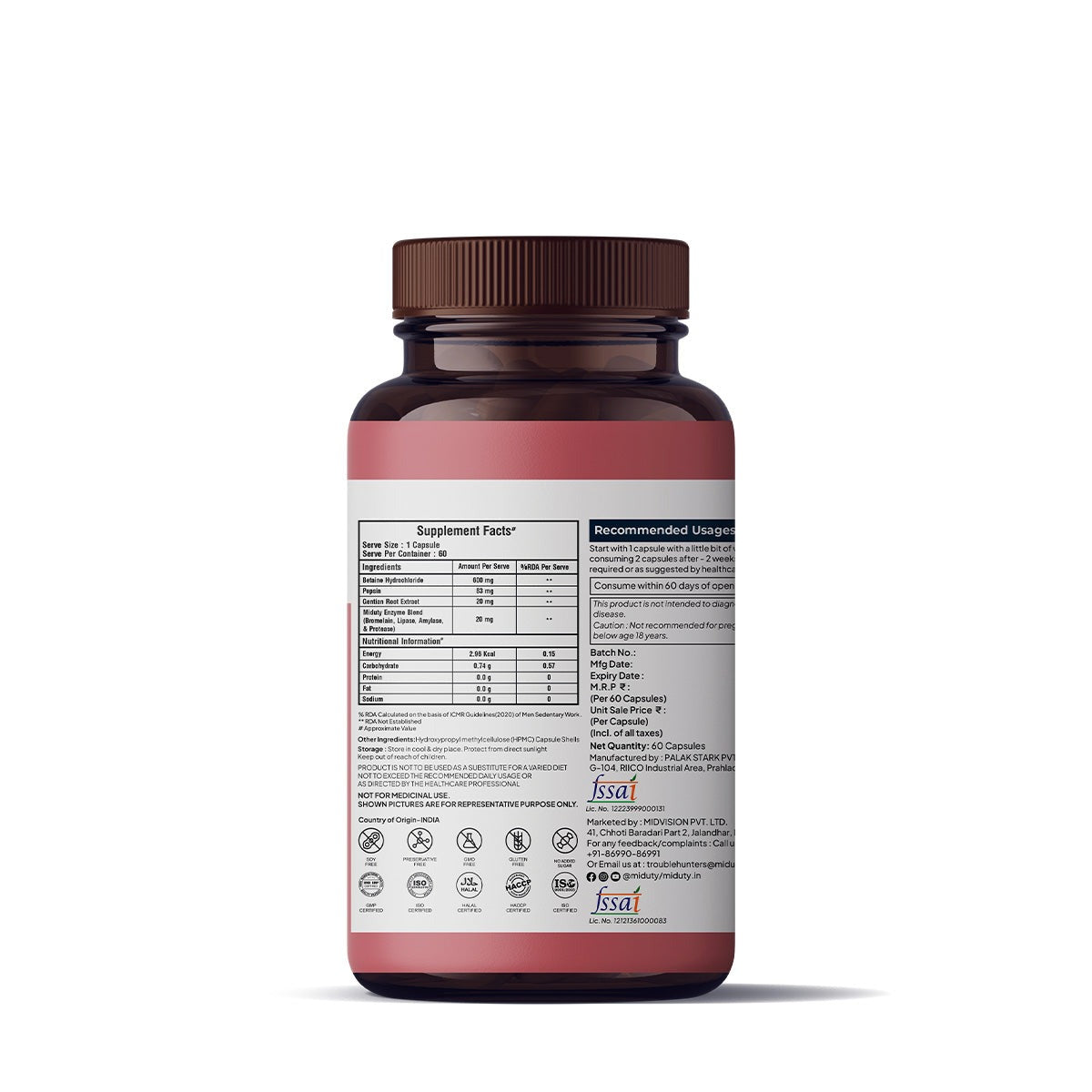 Miduty by Palak Notes Betaine HCL + Pepsin Capsules