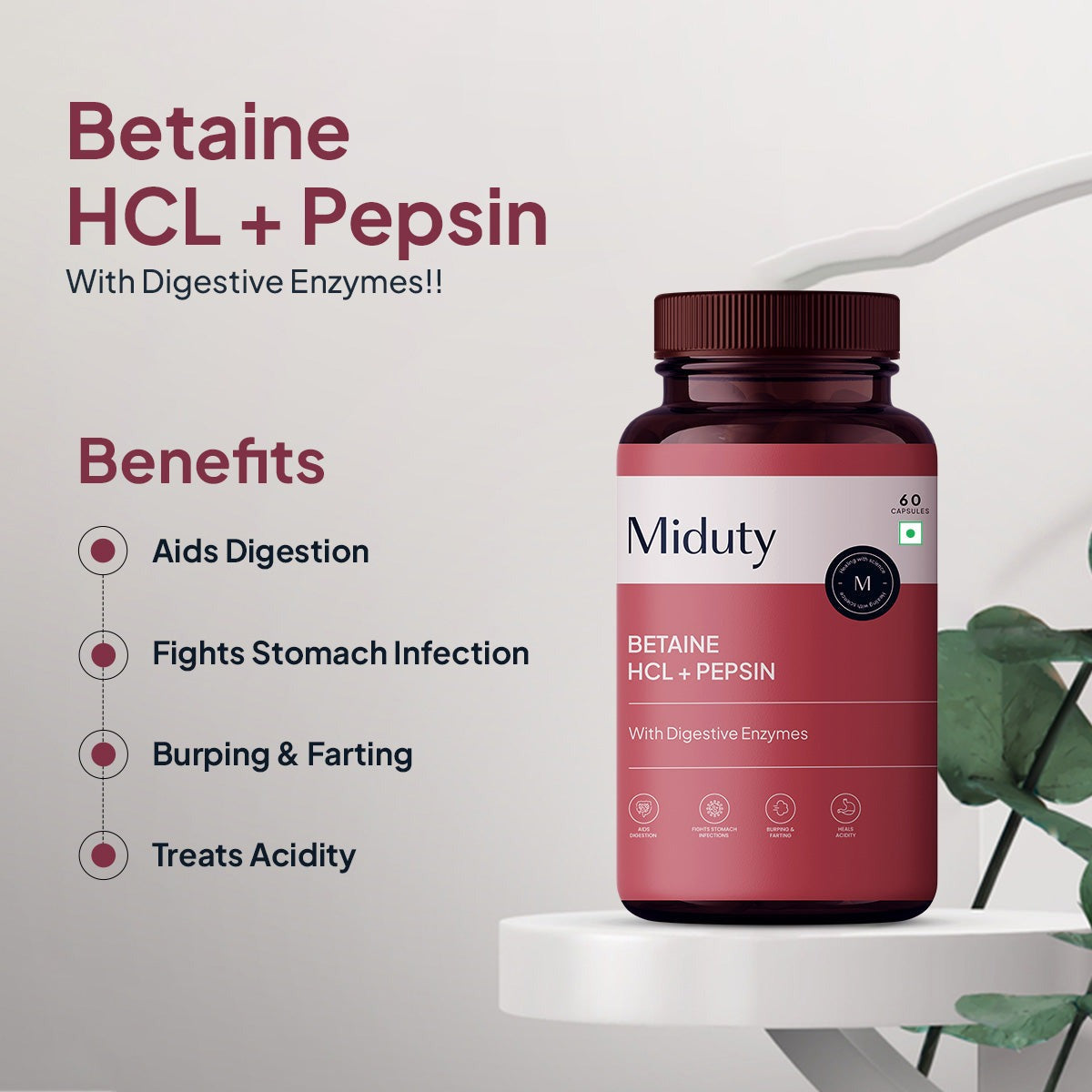 Miduty by Palak Notes Betaine HCL + Pepsin Capsules