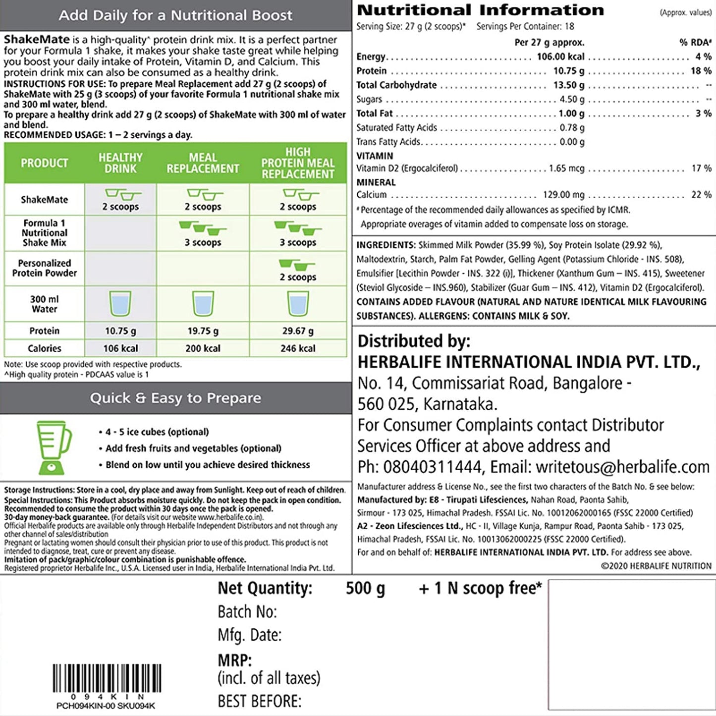 Herbalife Nutrition Shakemate Milk Based Protein